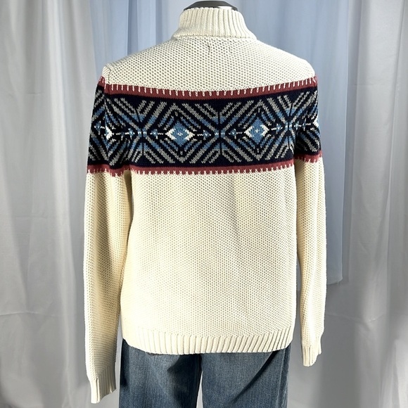 IZOD Vanilla Ice half zip pullover long sleeve cotton sweater cream fair isle M - Picture 2 of 7